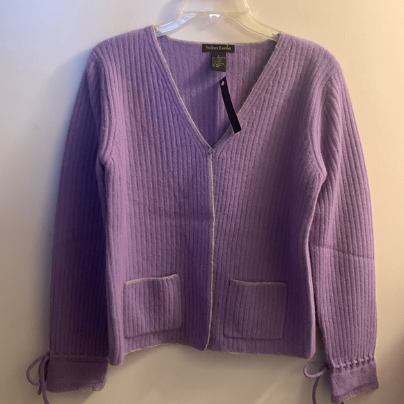 Sydney Easton Purple Lambswool & Angora Cardigan Sweater Pockets Size Small NWT - Picture 1 of 11